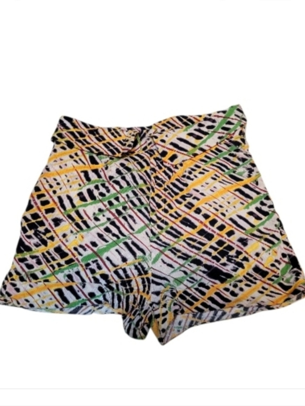 Scotch & Soda Abstract Yellow Green Black High Waist Shorts - Size XS